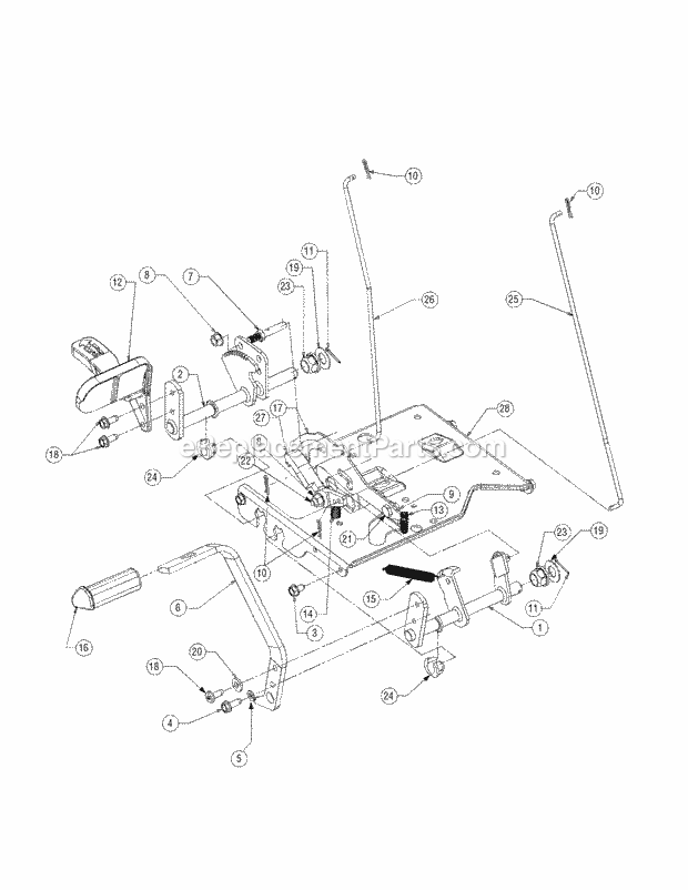 Pedal Assembly Diagram and Parts List for SLT1554 13AK11CK709, 13AK11CK710, 13AK11CK712 Cub Cadet Lawn Tractor